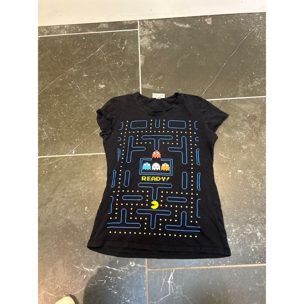 Changes Pac-Man Arcade Game Graphic Tee Black Short Sleeve Women Large Retro 80s